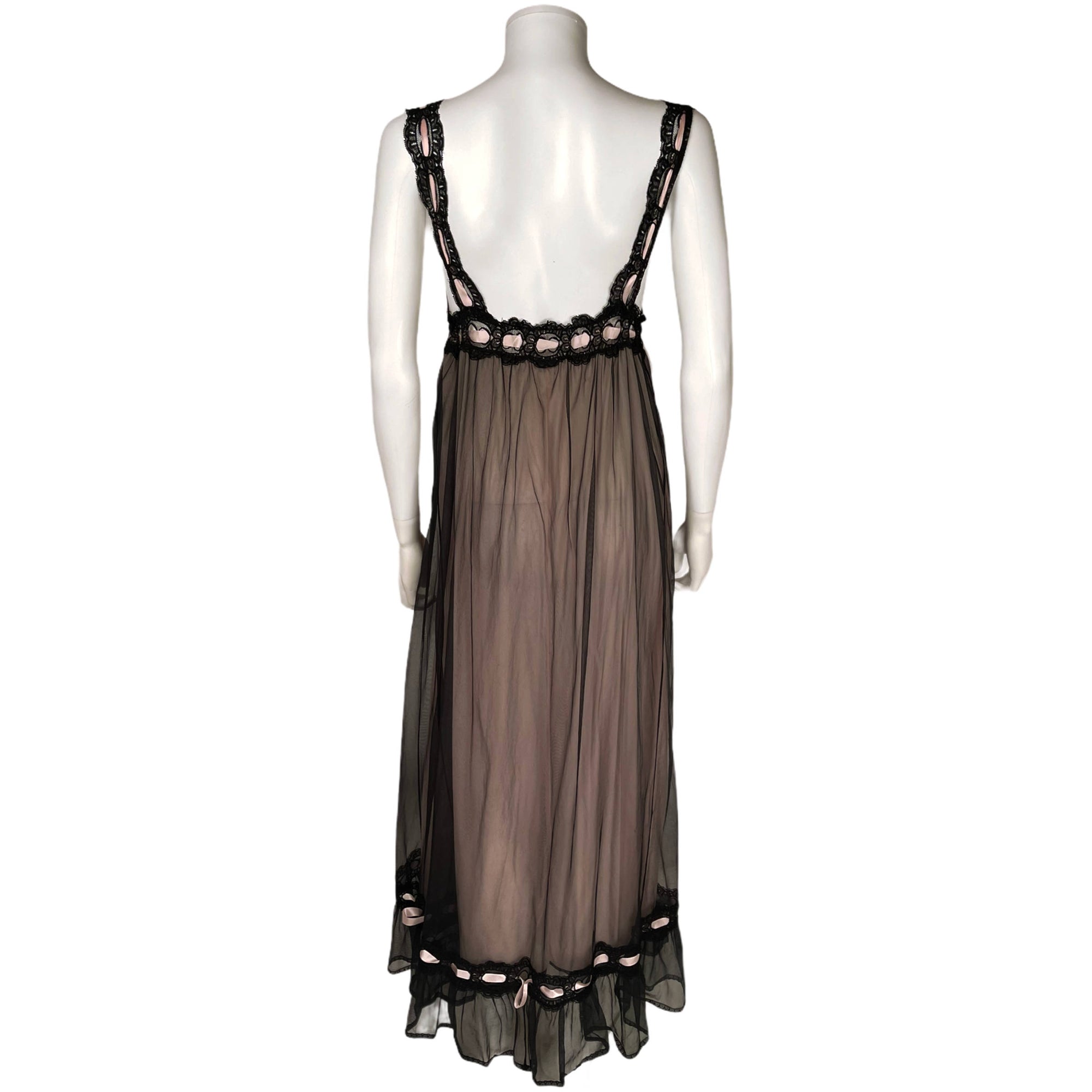 Vintage 50s Black Nylon Nightie Nightgown Saxon Lingerie
