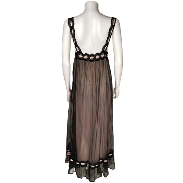 Vintage 60s Black Nylon Nightie Nightgown Saxon Lingerie