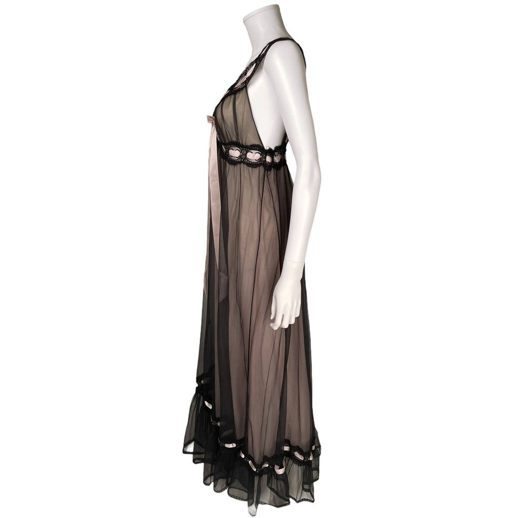 Vintage 50s Black Nylon Nightie Nightgown Saxon Lingerie