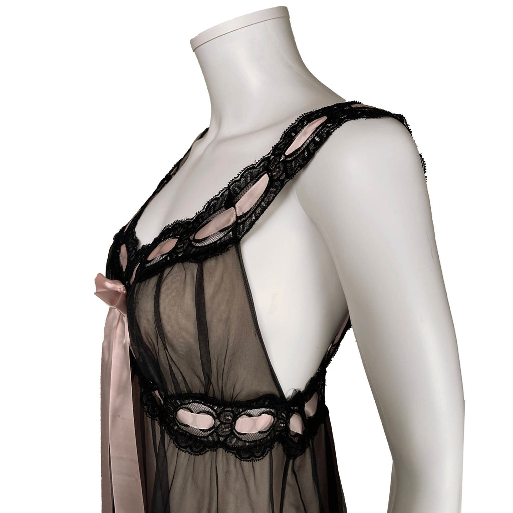 Vintage 50s Black Nylon Nightie Nightgown Saxon Lingerie