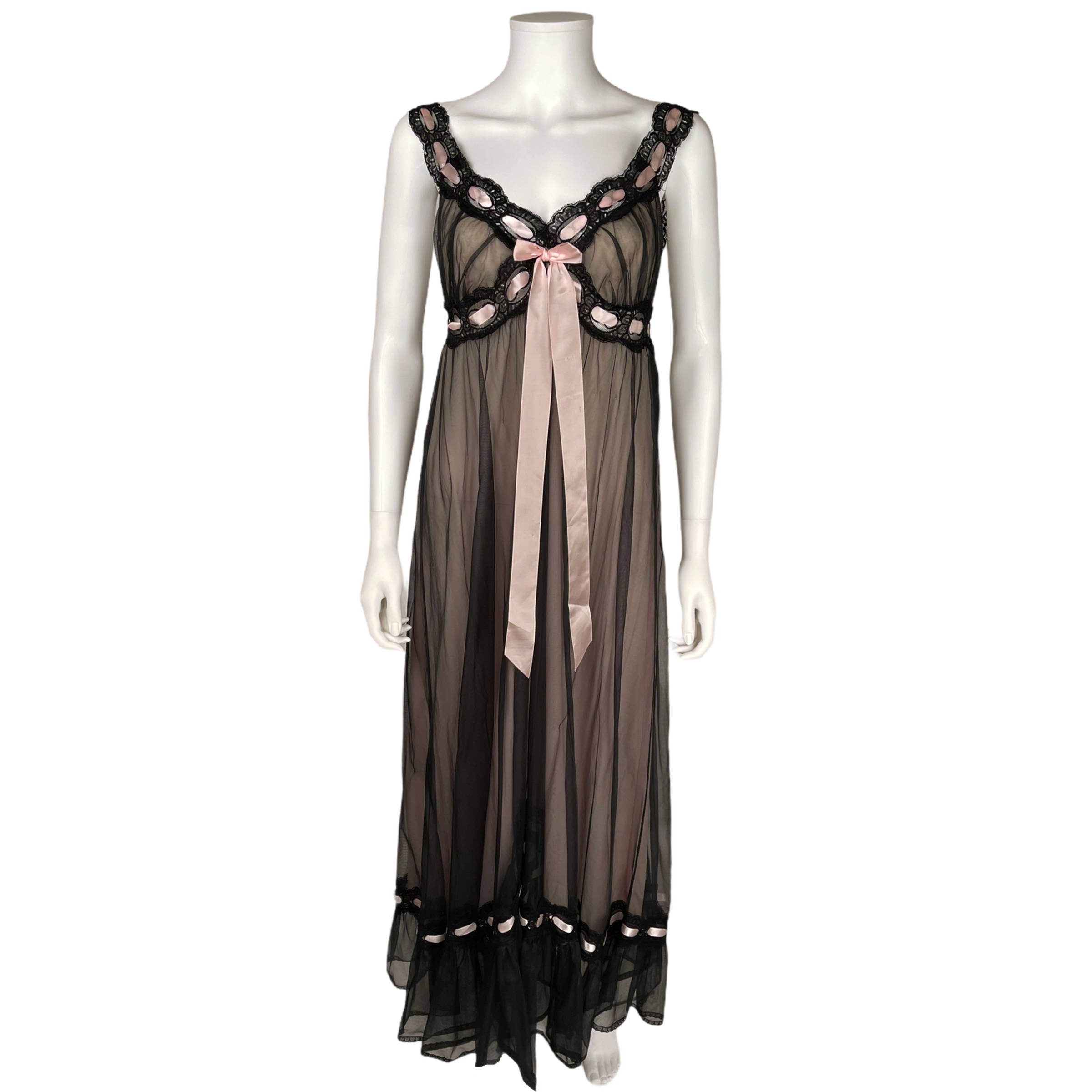 Vintage 60s Black Nylon Nightie Nightgown Saxon Lingerie