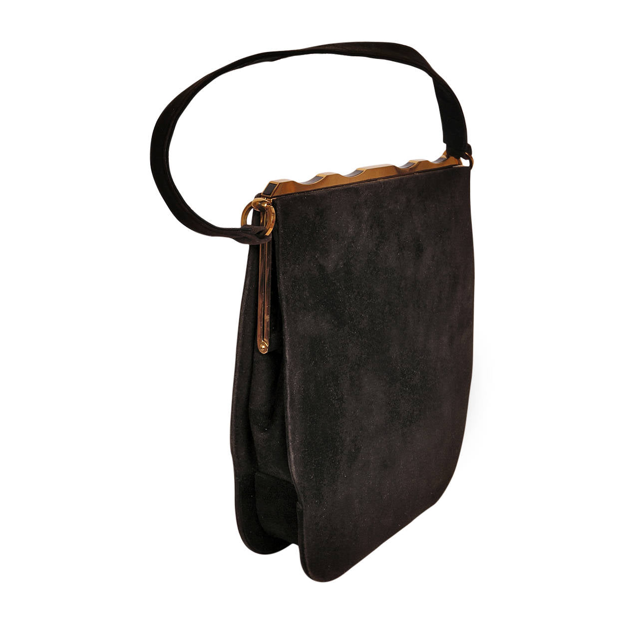 Vintage Schiaparelli Paris Purse 1950s Black Antelope Suede Handbag - Poppy's Vintage Clothing