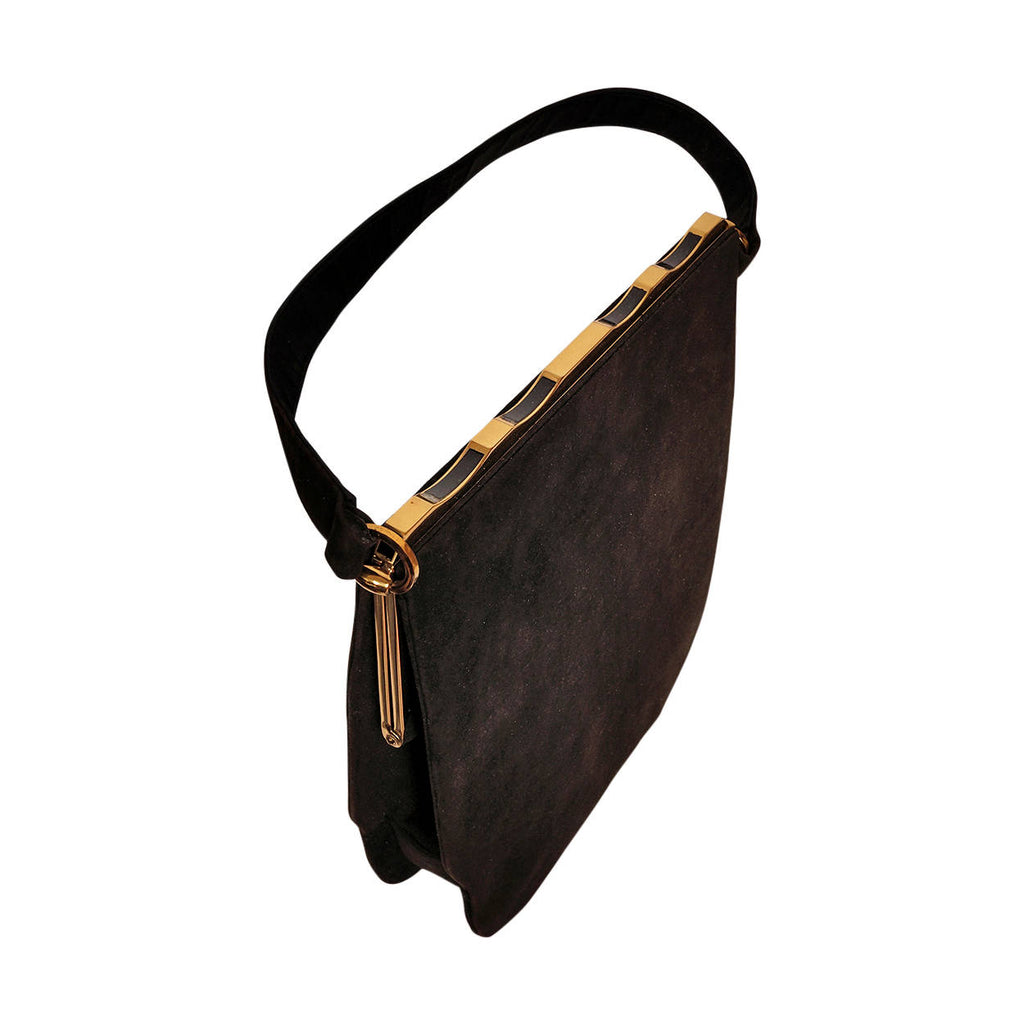 Vintage Schiaparelli Paris Purse 1950s Black Antelope Suede Handbag - Poppy's Vintage Clothing