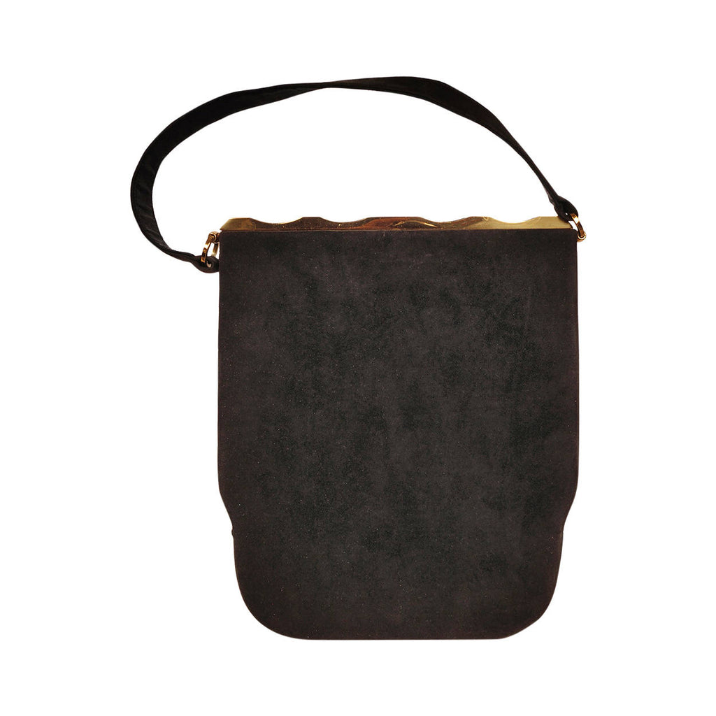 Vintage Schiaparelli Paris Purse 1950s Black Antelope Suede Handbag - Poppy's Vintage Clothing