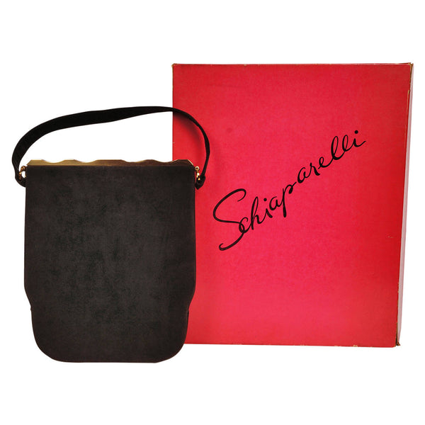 Vintage Schiaparelli Paris Purse 1950s Black Antelope Suede Handbag - Poppy's Vintage Clothing