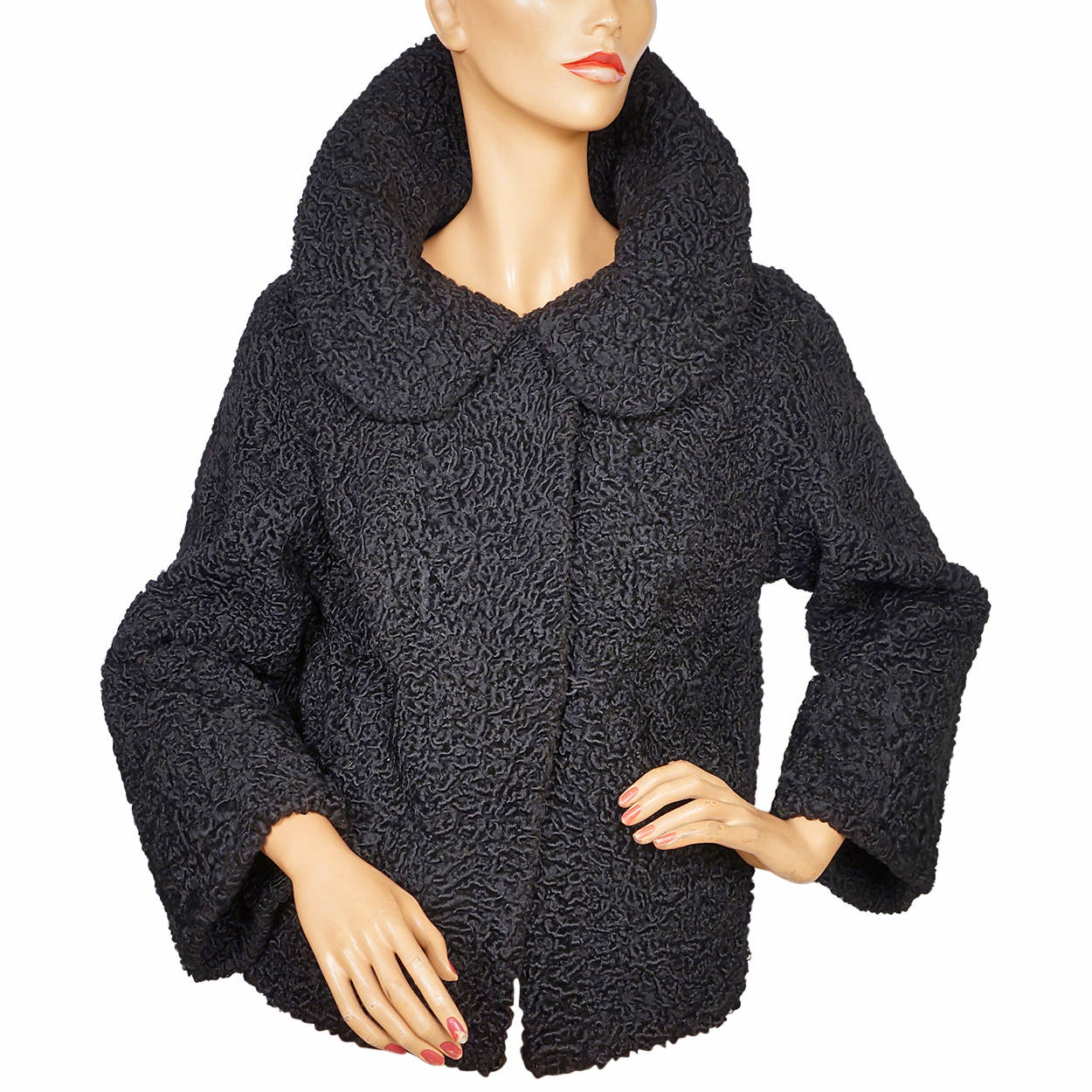 Vintage Schiaparelli Paris Black Curly Lamb Fur Jacket 1950s Glamour - Poppy's Vintage Clothing