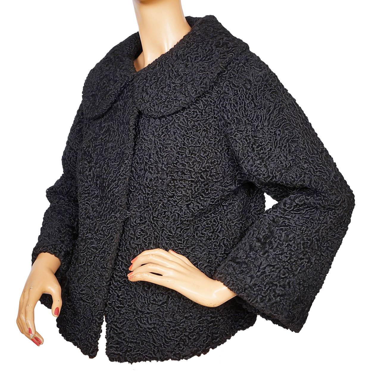 Vintage Schiaparelli Paris Black Curly Lamb Fur Jacket 1950s Glamour - Poppy's Vintage Clothing