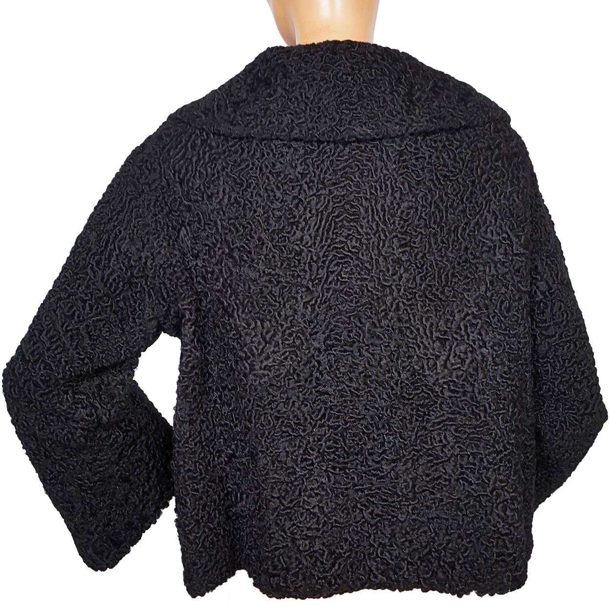 Vintage Schiaparelli Paris Black Curly Lamb Fur Jacket 1950s Glamour - Poppy's Vintage Clothing