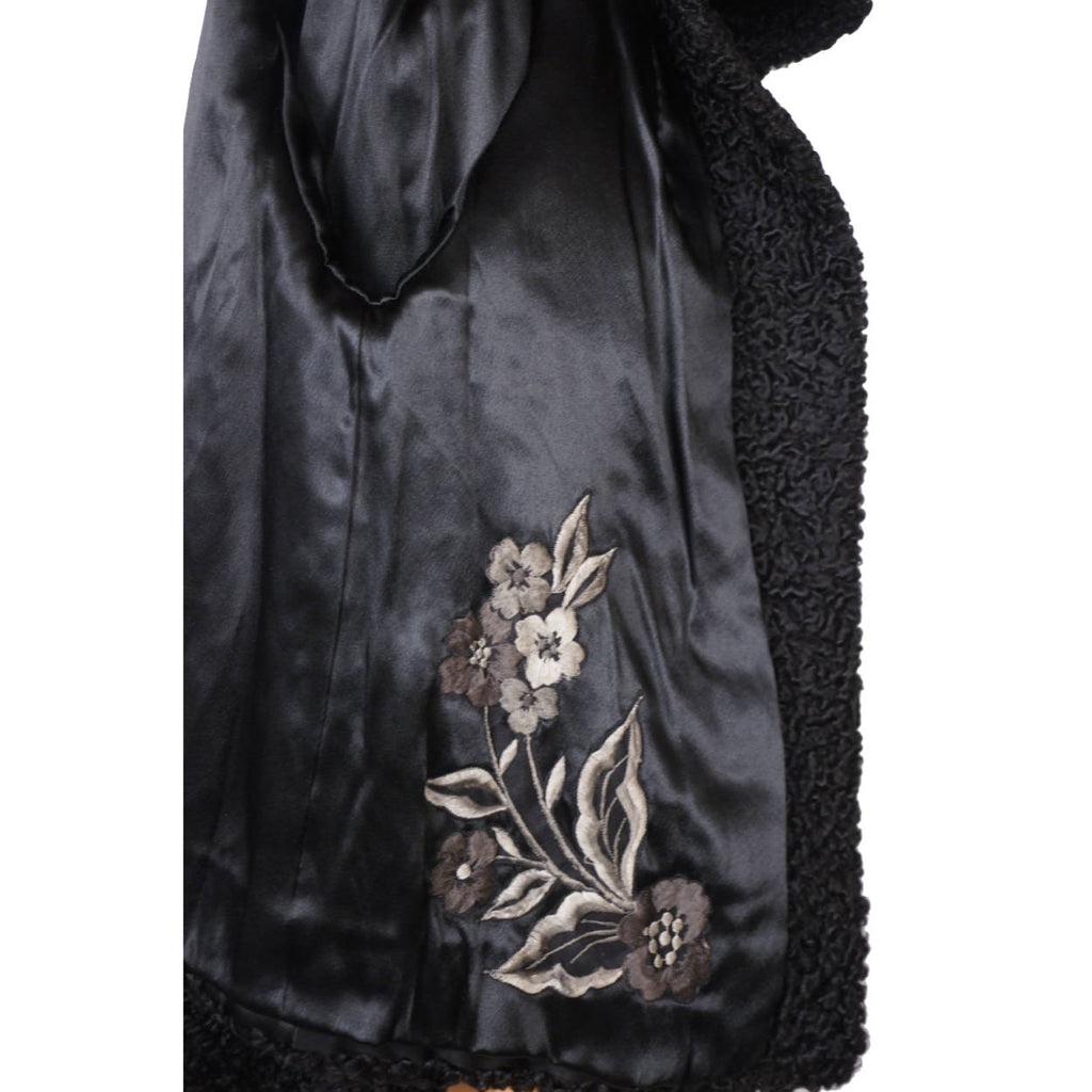 Vintage Schiaparelli Paris Black Curly Lamb Fur Jacket 1950s Glamour - Poppy's Vintage Clothing