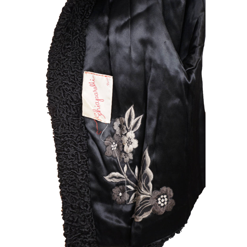Vintage Schiaparelli Paris Black Curly Lamb Fur Jacket 1950s Glamour - Poppy's Vintage Clothing