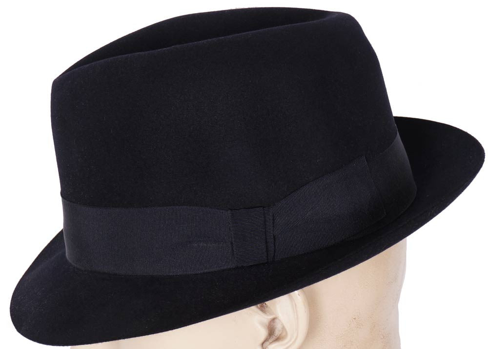 Vintage 1950s Scott and Co  of London Mens Trilby Fedora Hat Midnight Blue 7 1/4 - Poppy's Vintage Clothing