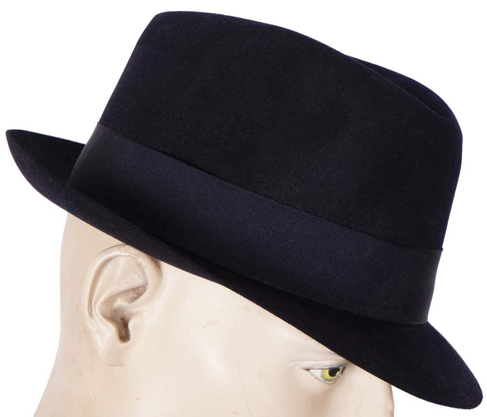 Vintage 1950s Scott and Co  of London Mens Trilby Fedora Hat Midnight Blue 7 1/4 - Poppy's Vintage Clothing