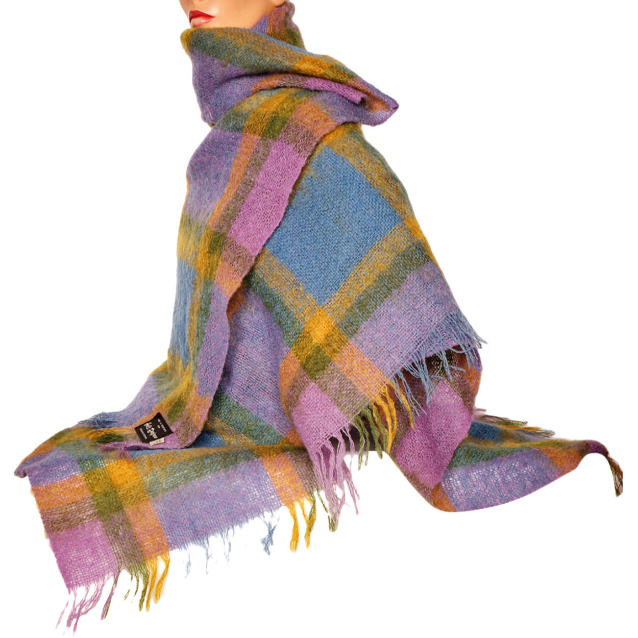 Vintage Scottish Mohair Shawl Plaid Throw Blanket Holt Renfrew 54” x 68” - Poppy's Vintage Clothing