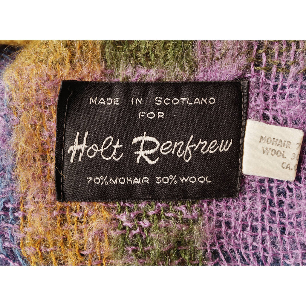 Vintage Scottish Mohair Shawl Plaid Throw Blanket Holt Renfrew 54” x 68” - Poppy's Vintage Clothing