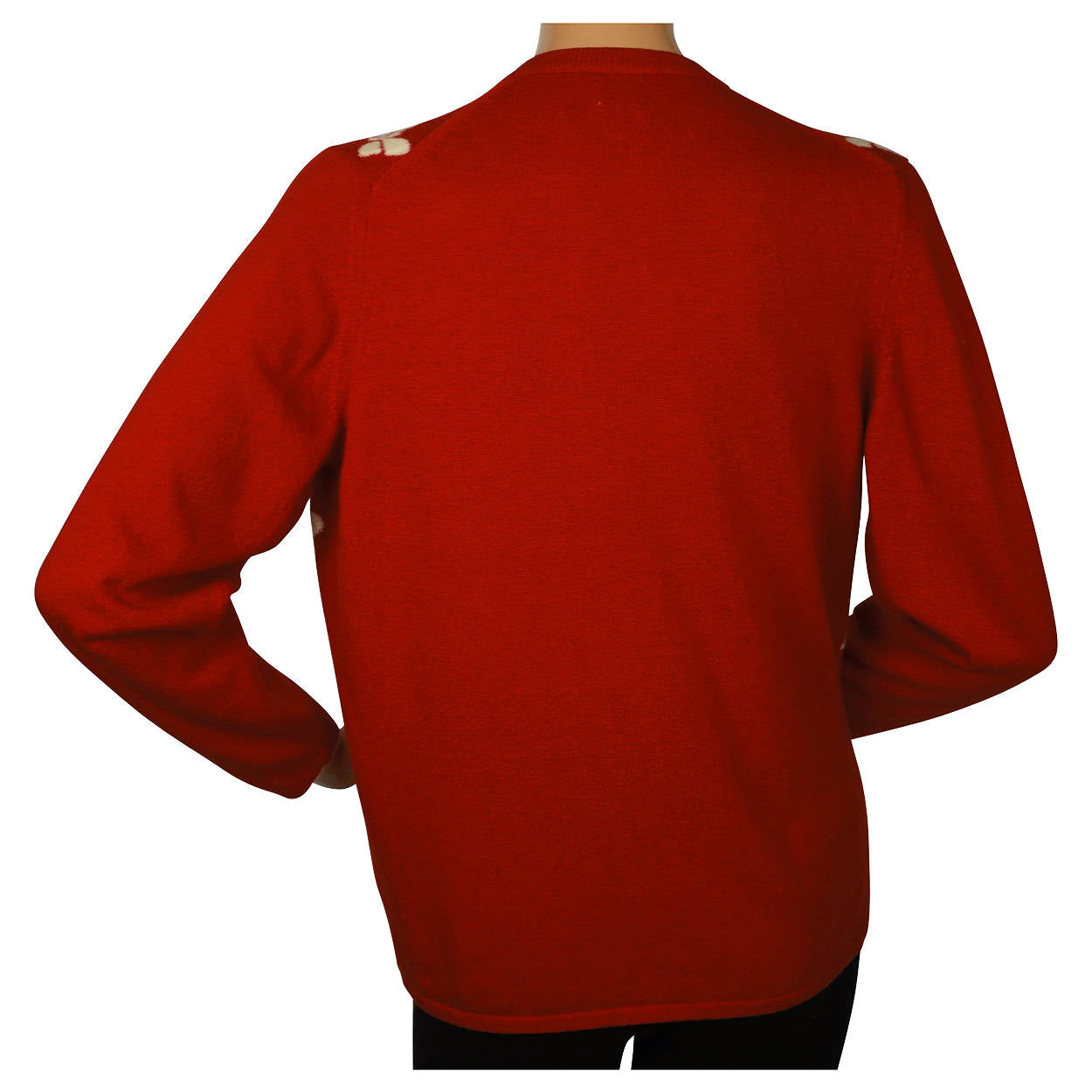 Vintage 1960s Red Scottish Cashmere Sweater with Butterfly Pattern Ladies M - Poppy's Vintage Clothing