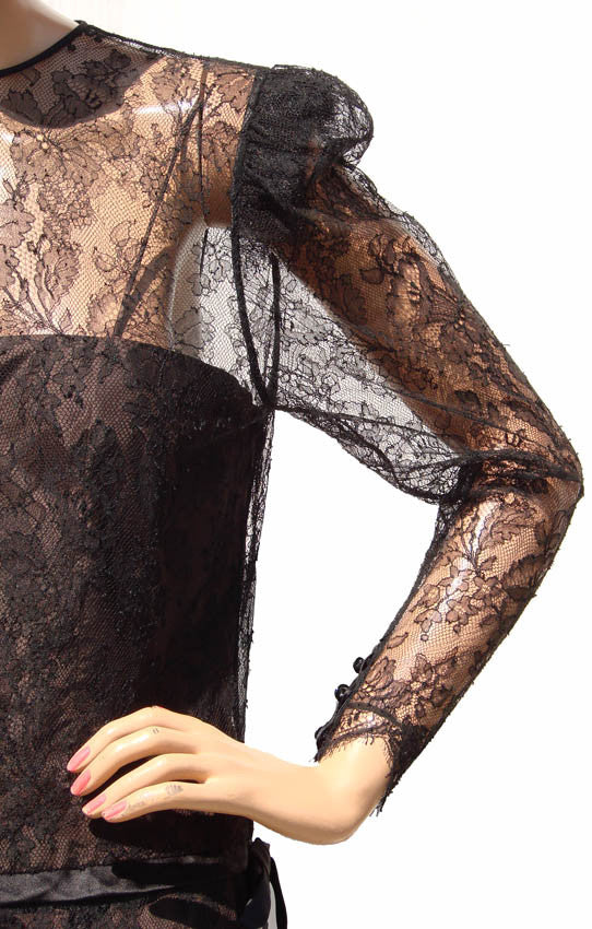 1980s Vintage Cocktail Dress by Serge et Real Montreal in Brown Lace - Poppy's Vintage Clothing
