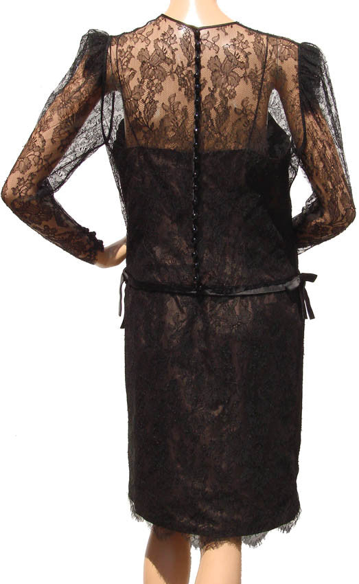 1980s Vintage Cocktail Dress by Serge et Real Montreal in Brown Lace - Poppy's Vintage Clothing