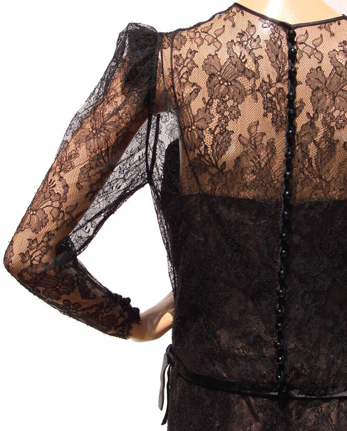 1980s Vintage Cocktail Dress by Serge et Real Montreal in Brown Lace - Poppy's Vintage Clothing