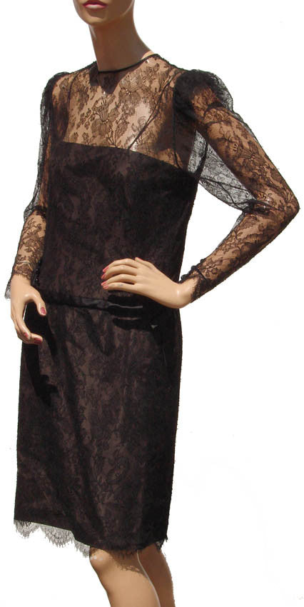 1980s Vintage Cocktail Dress by Serge et Real Montreal in Brown Lace - Poppy's Vintage Clothing