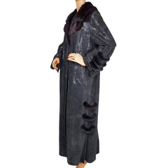 Vintage 1990s Stenciled Leather and Mink Coat by Sergio Turani - Poppy's Vintage Clothing