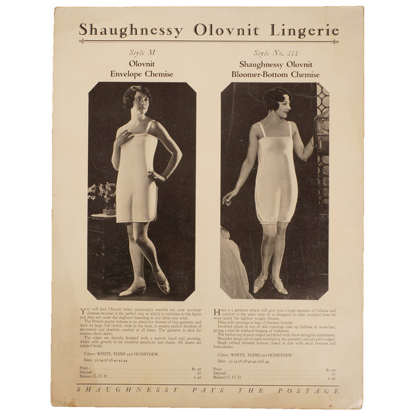 Vintage 1920s Underwear Bloomer Chemise Catalog Promo Ad Shaugnessy Olovnit Lingerie - Poppy's Vintage Clothing