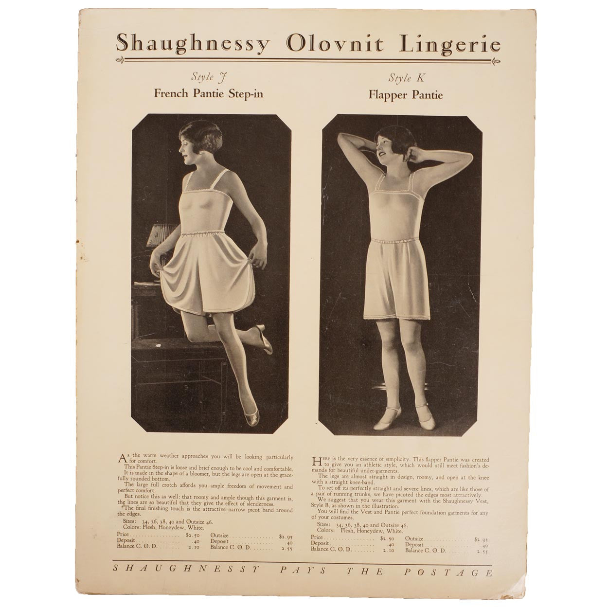 Vintage 1920s Flapper Panties Catalog Promo Ad Shaugnessy Olovnit Lingerie