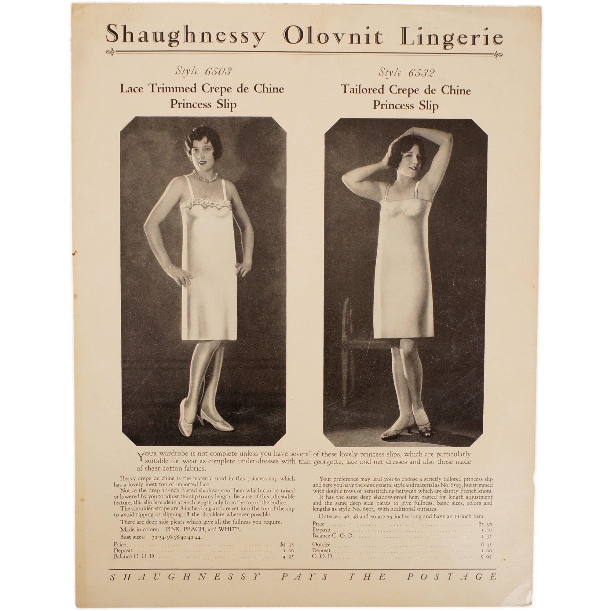 Vintage 1920s Shaugnessy Olovnit Lingerie Princess Slip Trade Sales Promo Sheet - Poppy's Vintage Clothing