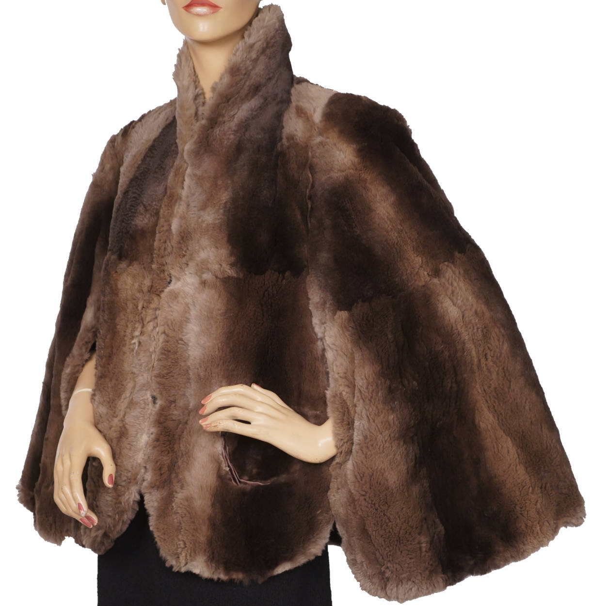 Vintage 1940s Sheared Beaver Fur Cape Size M - Poppy's Vintage Clothing