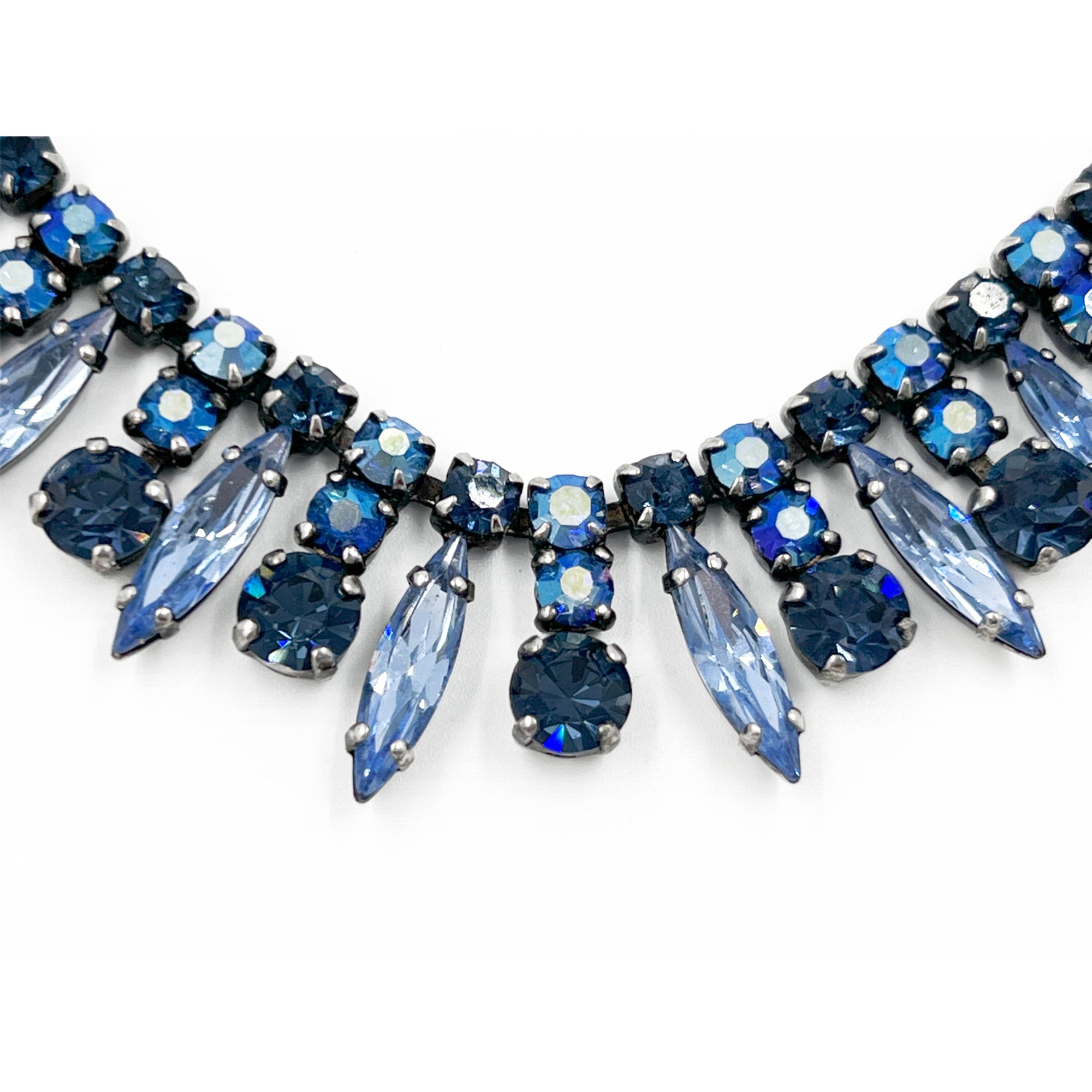 1960s Vintage Sherman Rhinestone Necklace Blue Tones 16”