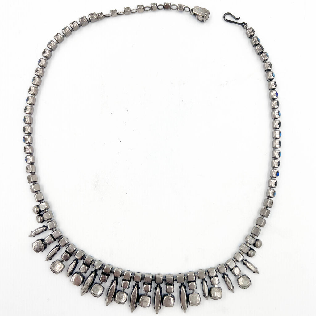 1960s Vintage Sherman Rhinestone Necklace Blue Tones 16”