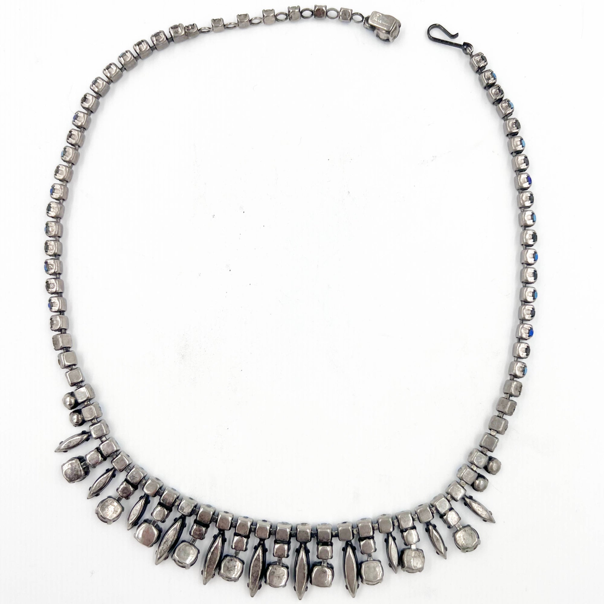 1960s Vintage Sherman Rhinestone Necklace Blue Tones 16”
