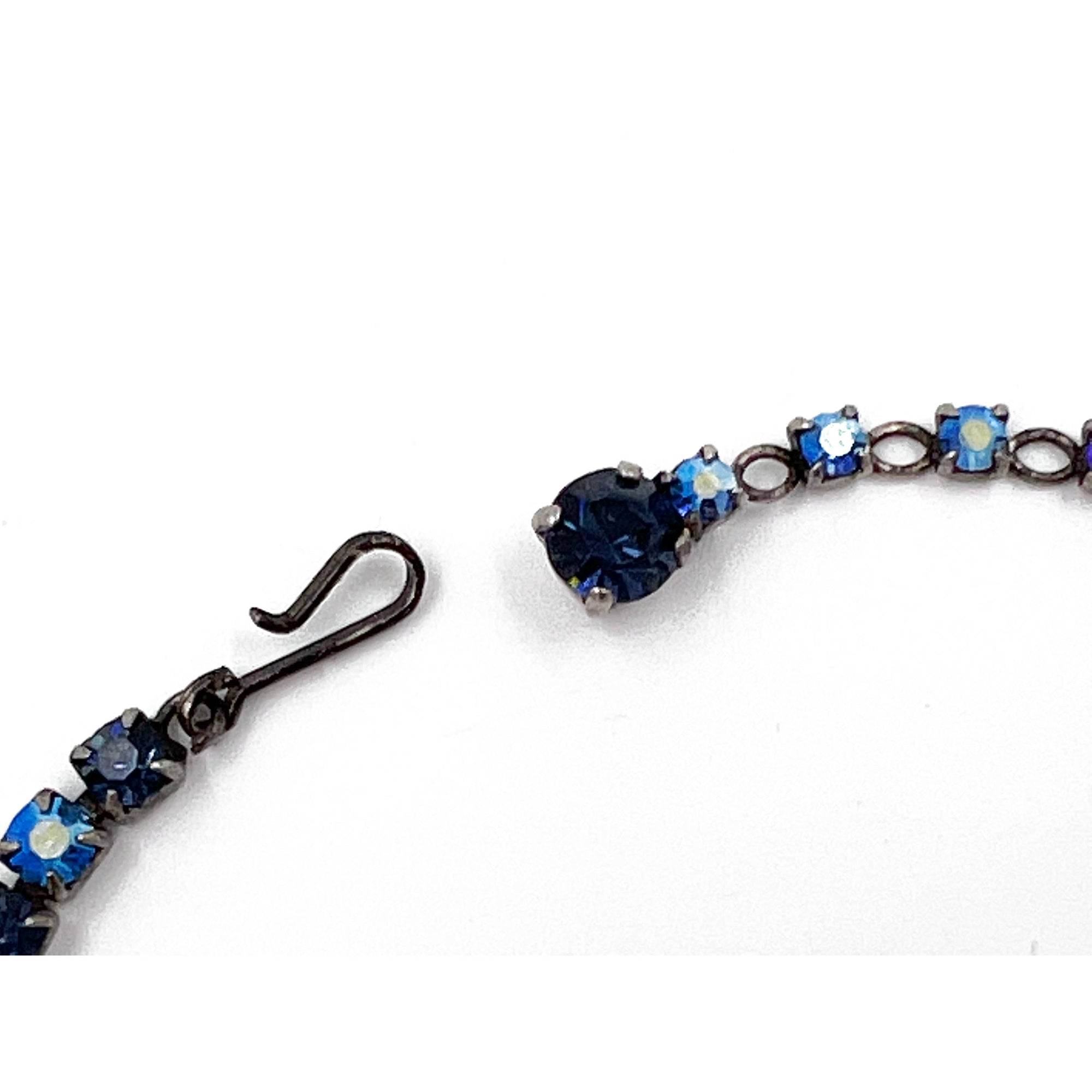 1960s Vintage Sherman Rhinestone Necklace Blue Tones 16”
