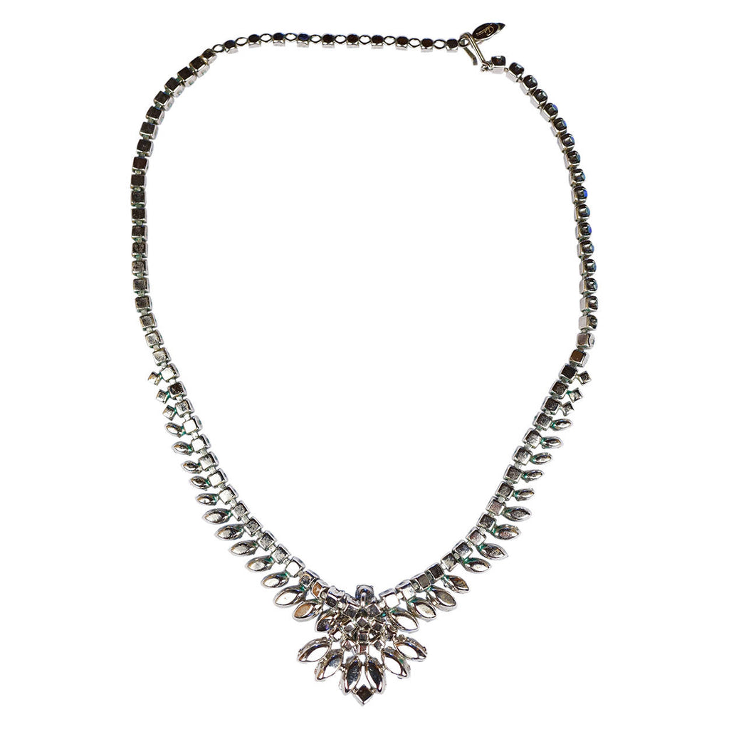 Vintage 1950s Sherman Necklace Aurora Blue Rhinestone AB 17 Inch - Poppy's Vintage Clothing