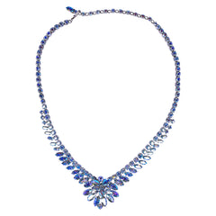 Vintage 1950s Sherman Necklace Aurora Blue Rhinestone AB 17 Inch - Poppy's Vintage Clothing