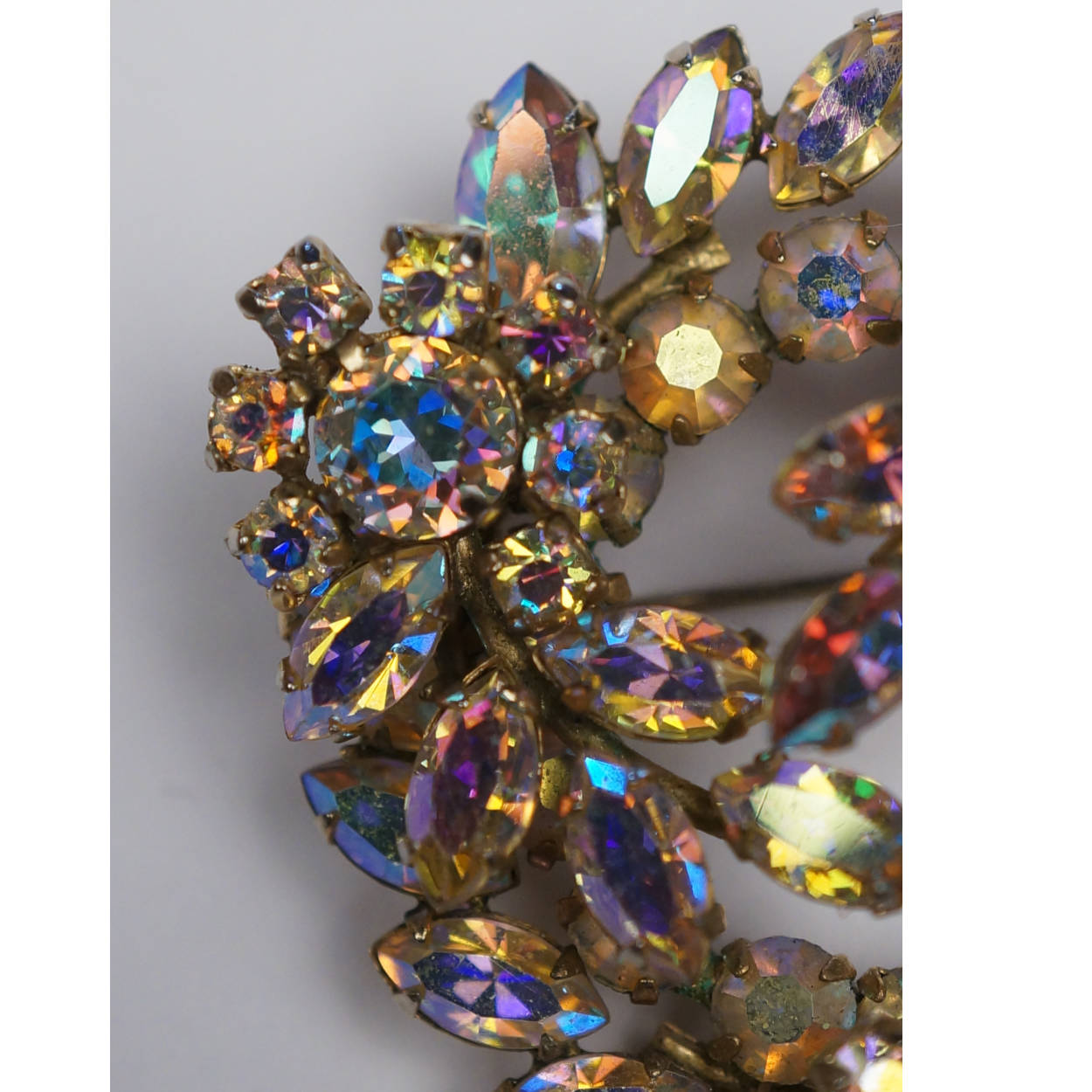 Vintage 1950s Sherman AB Rhinestone Brooch &amp; Earrings Aurora Demi Parure Signed - Poppy's Vintage Clothing
