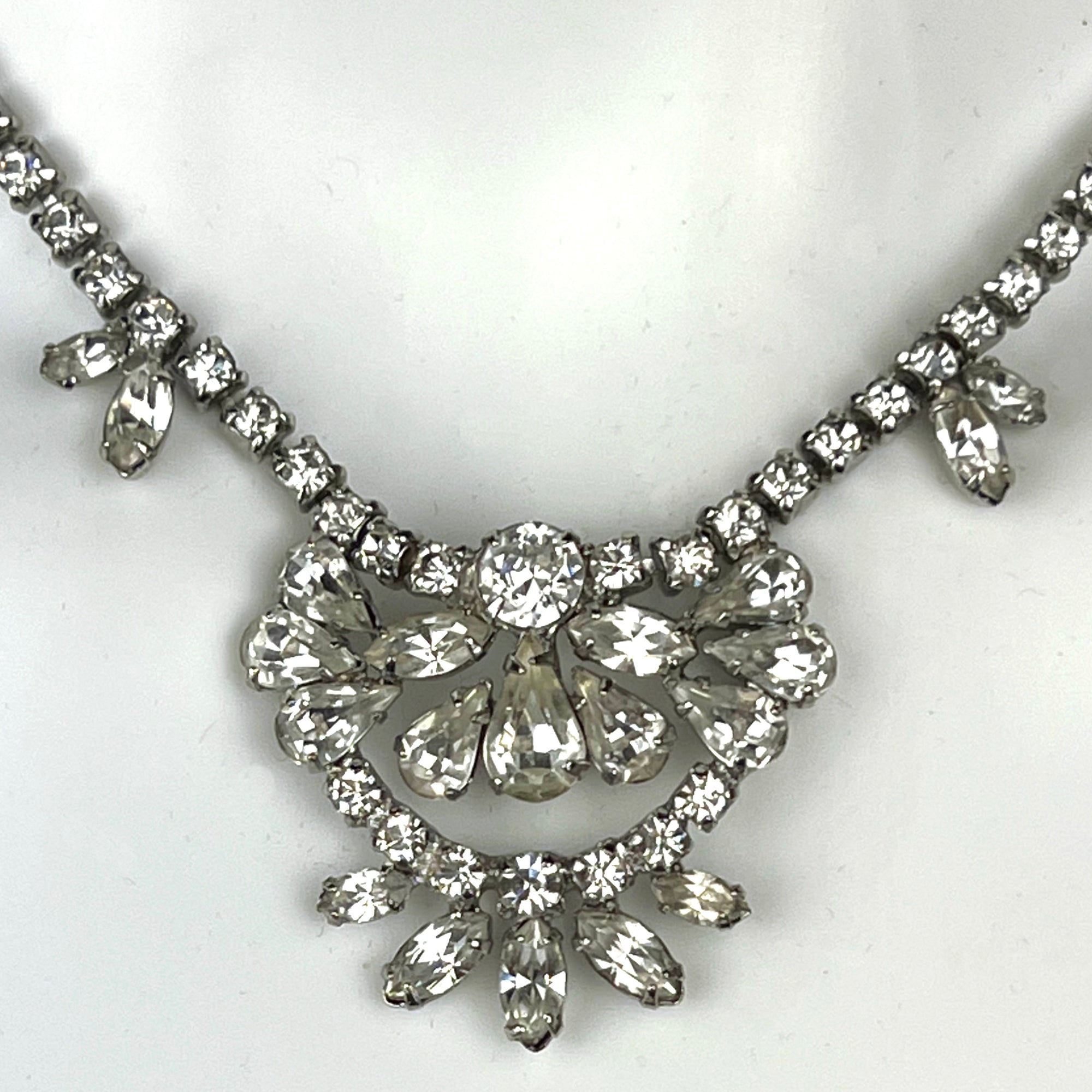 Vintage 1950s Sherman Rhinestone Necklace Clear Crystal 15 Inch