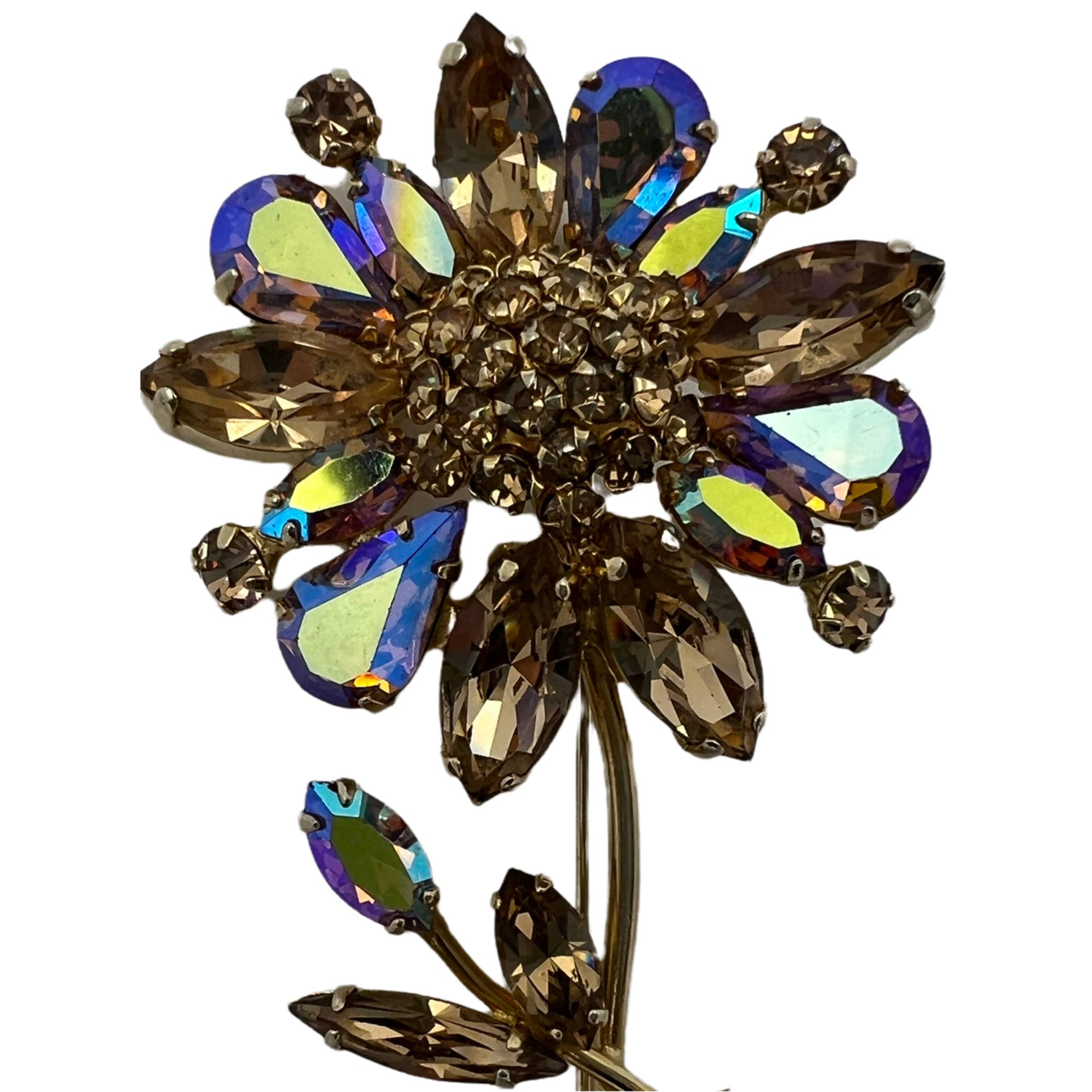 Vintage 60s Sherman Rhinestone Brooch Figural Flower Signed