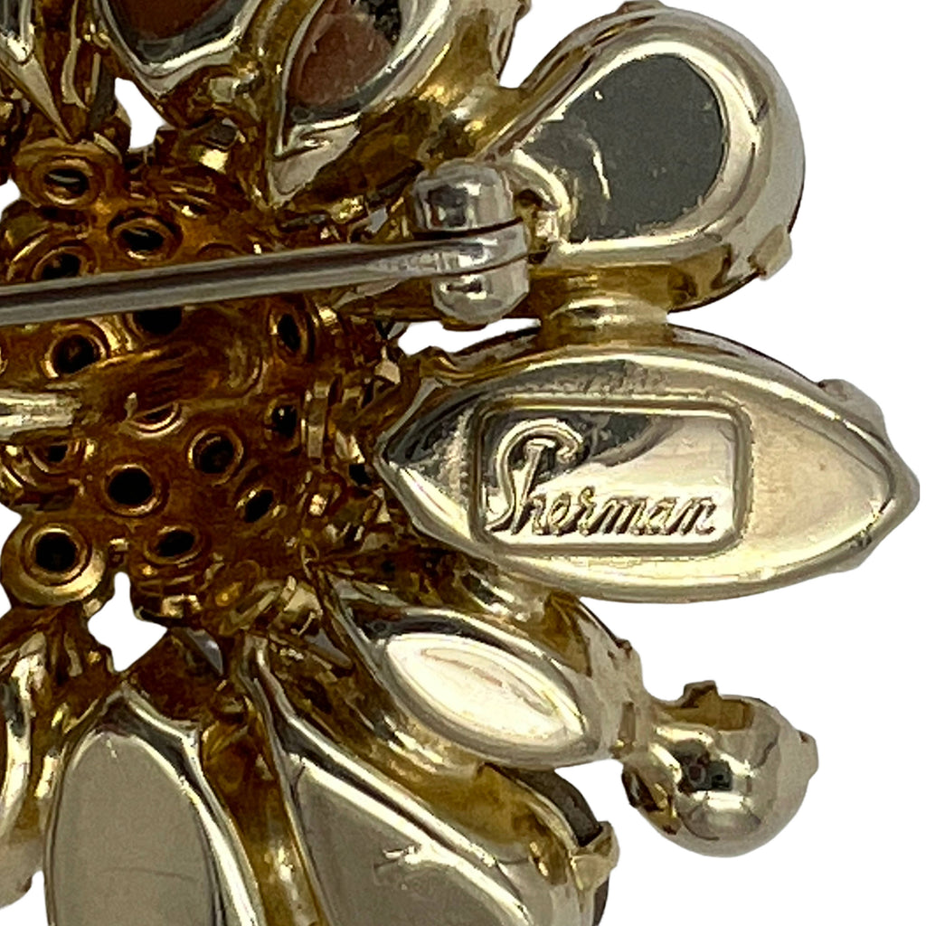 Vintage 60s Sherman Rhinestone Brooch Figural Flower Signed