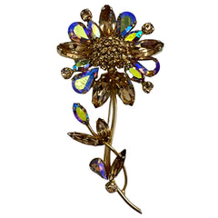 Vintage 60s Sherman Rhinestone Brooch Figural Flower Signed
