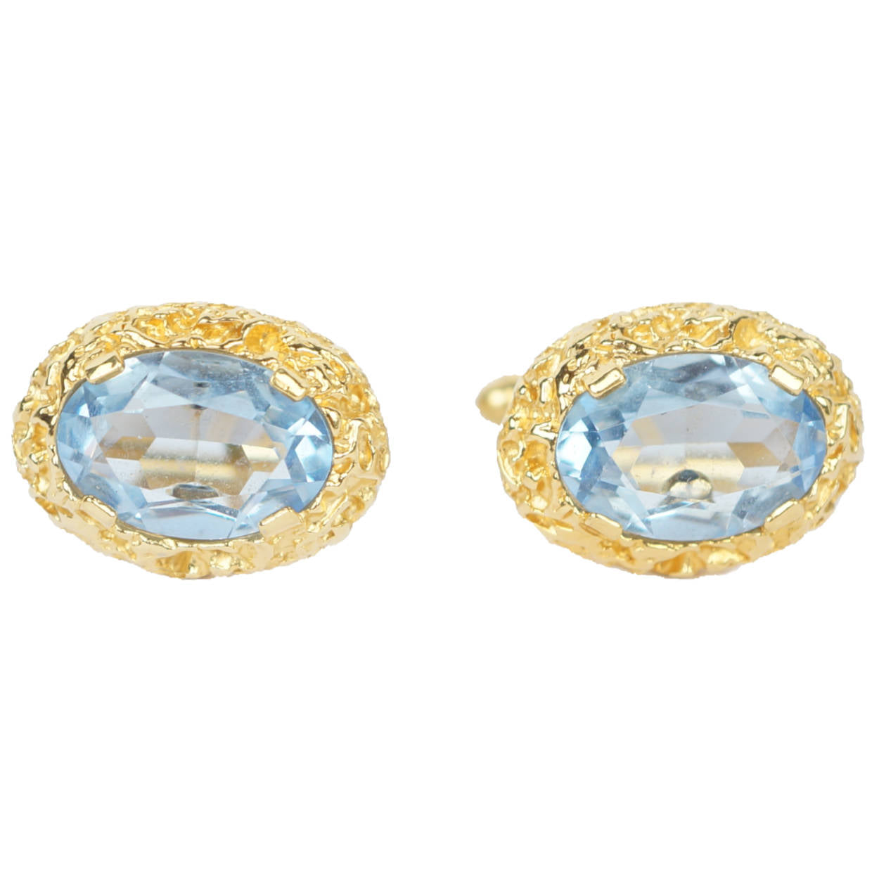 Vintage Sherman Senator Blue Rhinestone Cufflinks Gold Toned - Poppy's Vintage Clothing