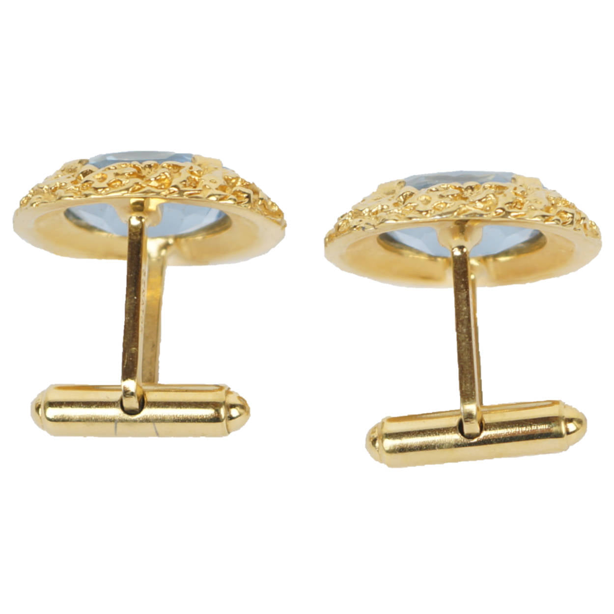 Vintage Sherman Senator Blue Rhinestone Cufflinks Gold Toned - Poppy's Vintage Clothing