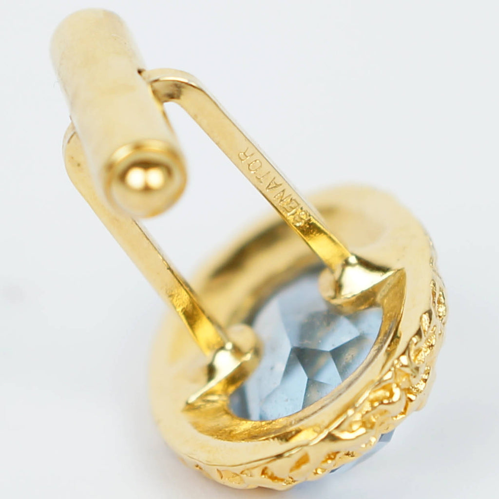 Vintage Sherman Senator Blue Rhinestone Cufflinks Gold Toned - Poppy's Vintage Clothing