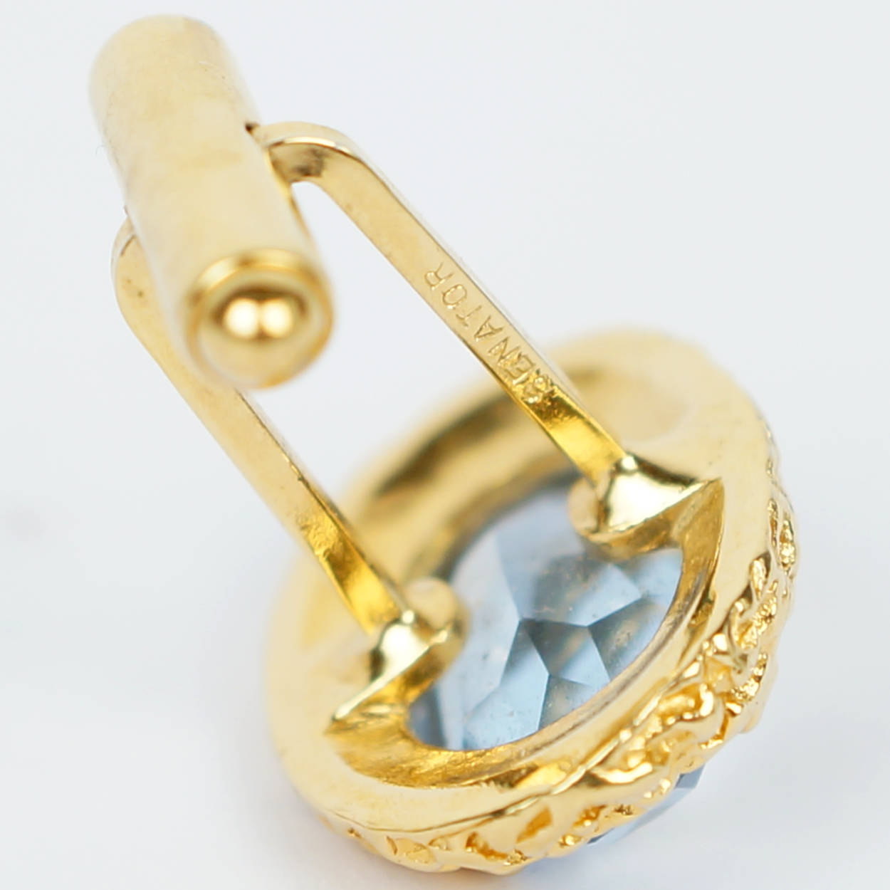 Vintage Sherman Senator Blue Rhinestone Cufflinks Gold Toned - Poppy's Vintage Clothing