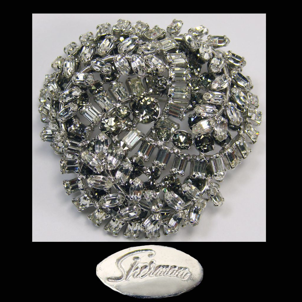 1950s Sherman Rhinestone Brooch Clear Rhinestone - Poppy's Vintage Clothing