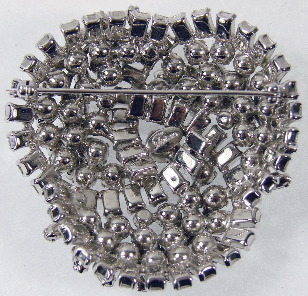 1950s Sherman Rhinestone Brooch Clear Rhinestone - Poppy's Vintage Clothing