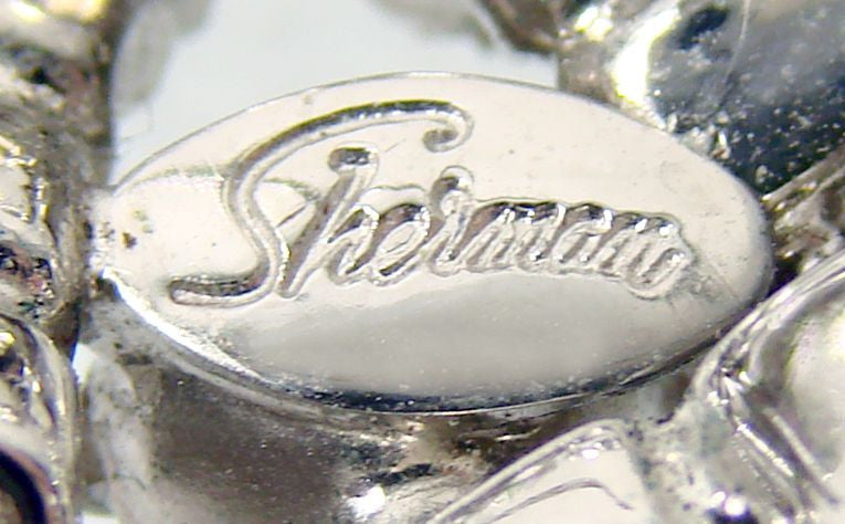 1950s Sherman Rhinestone Brooch Clear Rhinestone - Poppy's Vintage Clothing