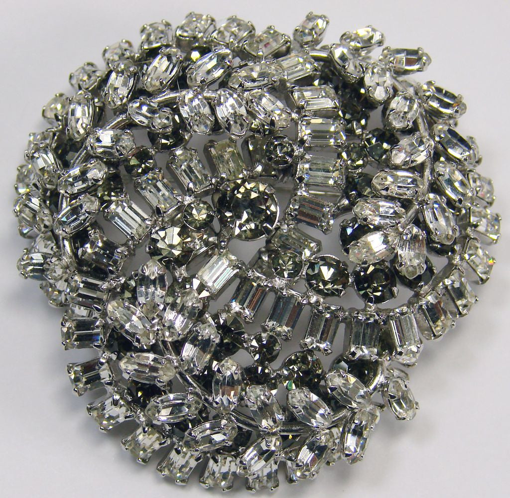 1950s Sherman Rhinestone Brooch Clear Rhinestone - Poppy's Vintage Clothing