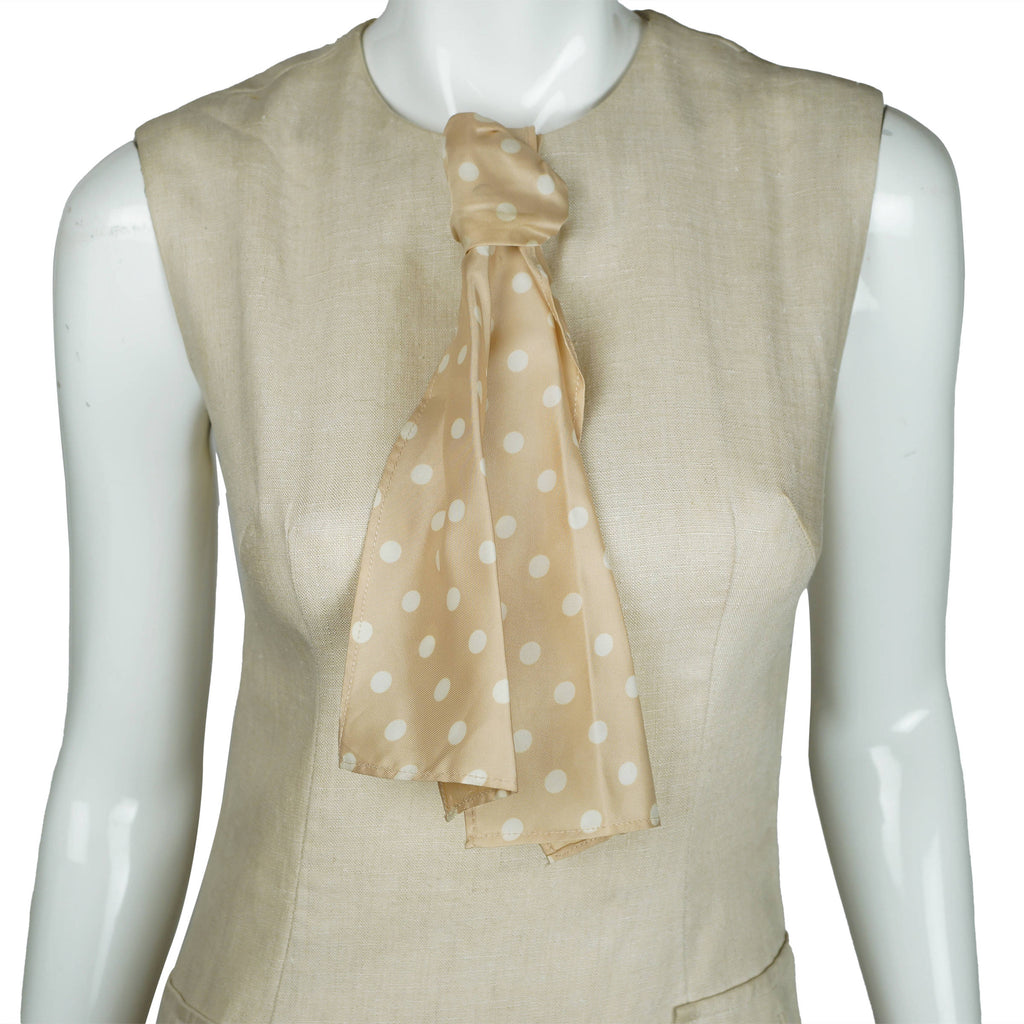 Vintage 60s Summer Dress Sleeveless Beige Linen Sheath Sz M - Poppy's Vintage Clothing