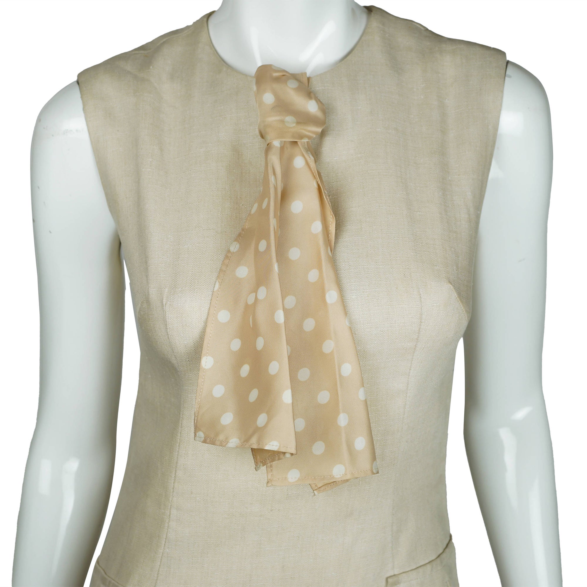 Vintage 60s Summer Dress Sleeveless Beige Linen Sheath Sz M - Poppy's Vintage Clothing