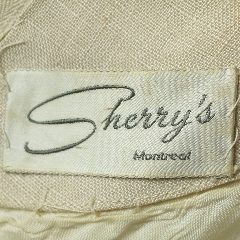 Vintage 60s Summer Dress Sleeveless Beige Linen Sheath Sz M - Poppy's Vintage Clothing